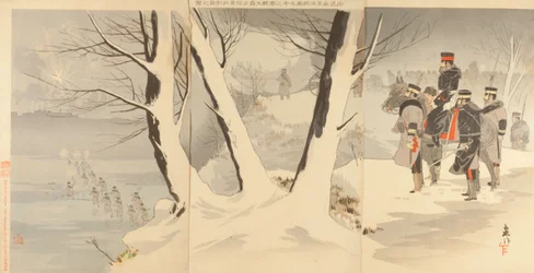 Illustratie van de Invasie van China Waarbij Onze Troepen Fel Vochten in IJs en Sneeuw bij Ha...